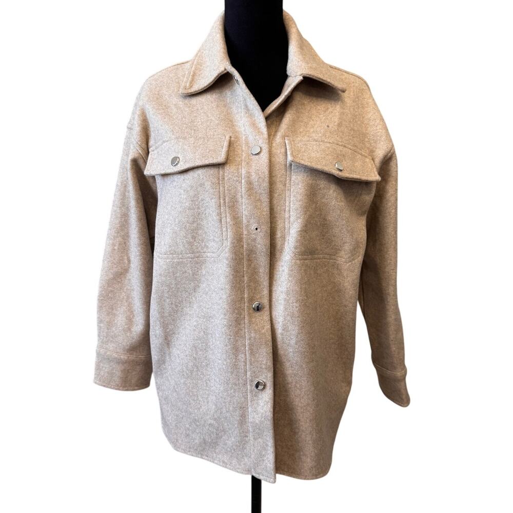 New ZARA Women's Beige Metal Snap Front Casual Layer Overshirt Jacket Size XS - Picture 3 of 10